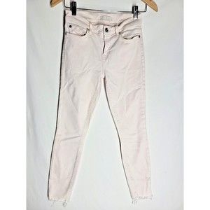 7 For All Mankind Womens Jeans Baby Pink Size 26 Super Skinny Stretch Frayed Hem